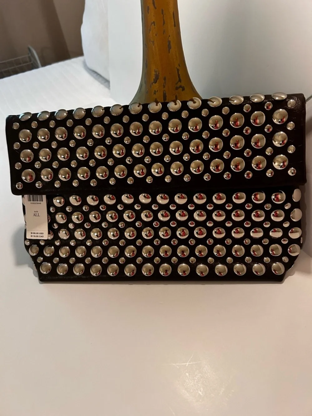 Anthropologie Brown Leather Clutch with Silver Studs - Picture 6 of 6